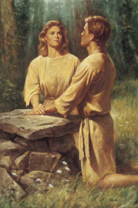 Adam and Eve kneeling together
