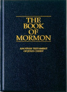 A photo of The Book of Mormon, hardback, blue edition.