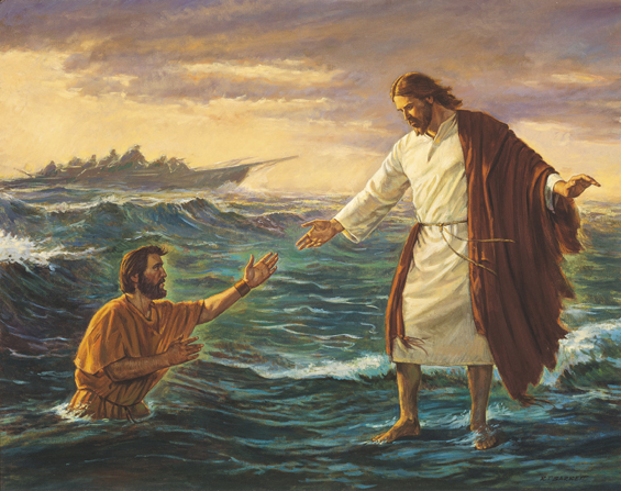 Jesus walking on water to save Peter