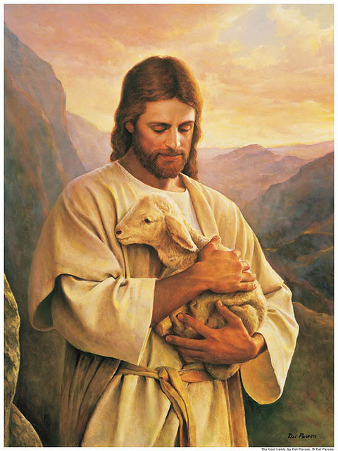 Jesus Christ with the lost lamb