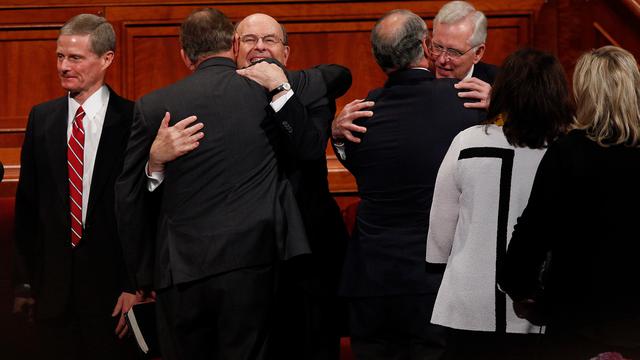 Newly called Apostles are welcomed into quorum.