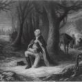 George Washington kneeling in prayer at Valley Forge.