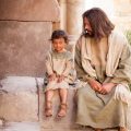 Jesus Christ sitting with a child.