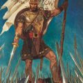 Captain Moroni holds up the title of liberty.