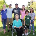 Montague family picture with Grandma B. She is 100 years old.