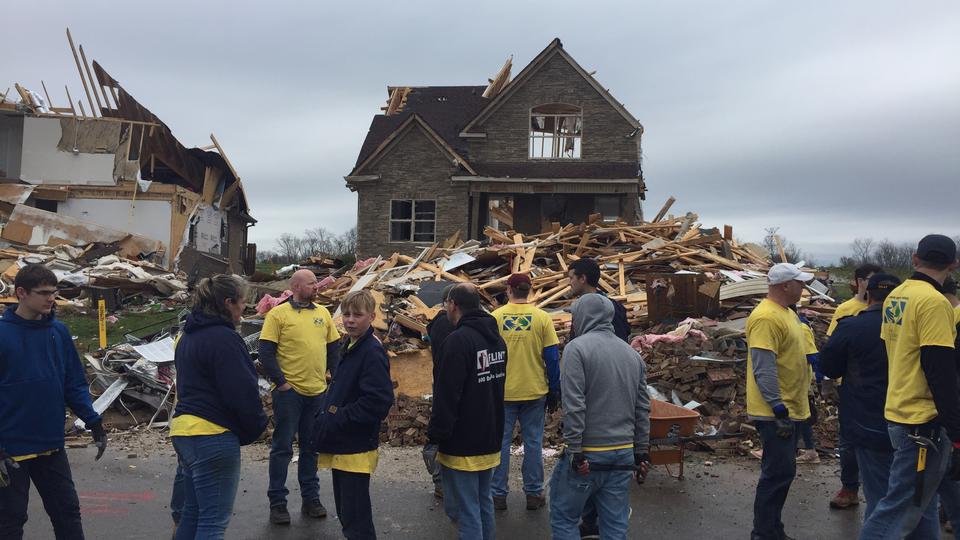 Members of The Church of Jesus Christ of Latter-day Saints help out after a tornado in Tennessee.